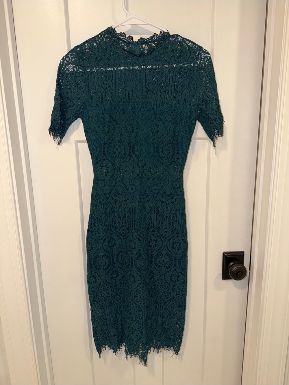 Lulus Forest Green Sheer Lace Short Sleeve Mini Dress